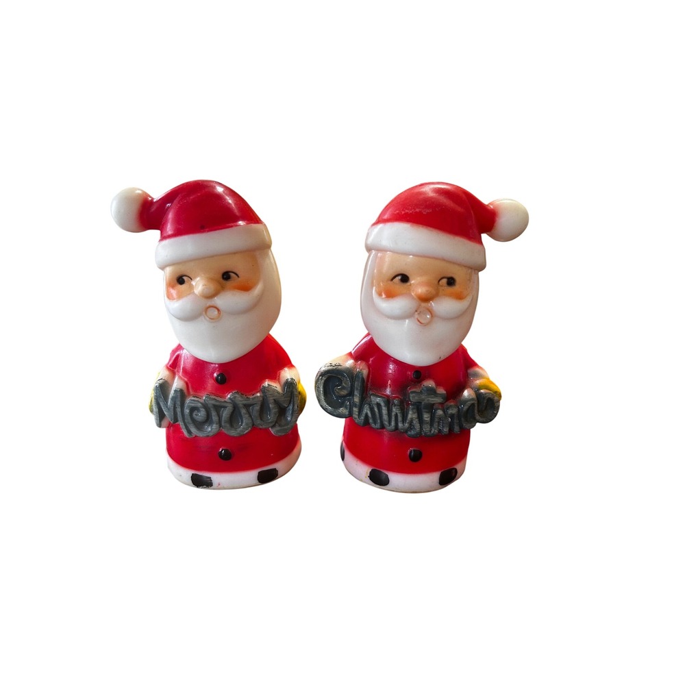 Vintage Brinnco Santa Claus Salt‎ and Pepper Shakers Plastic Merry Christmas Red